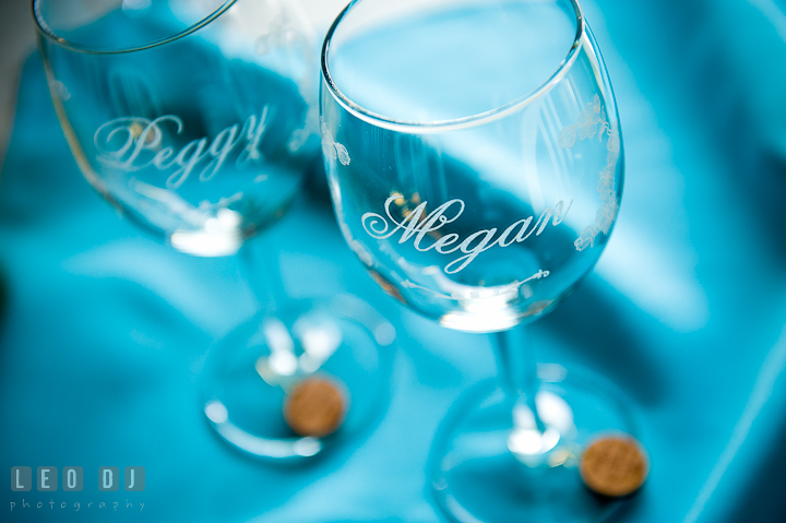 Keepsake wine glasses with Maid of Honor and Bridesmaid's name. Ostertag Vistas wedding reception photos at Myersville, Maryland by photographers of Leo Dj Photography. http://leodjphoto.com
