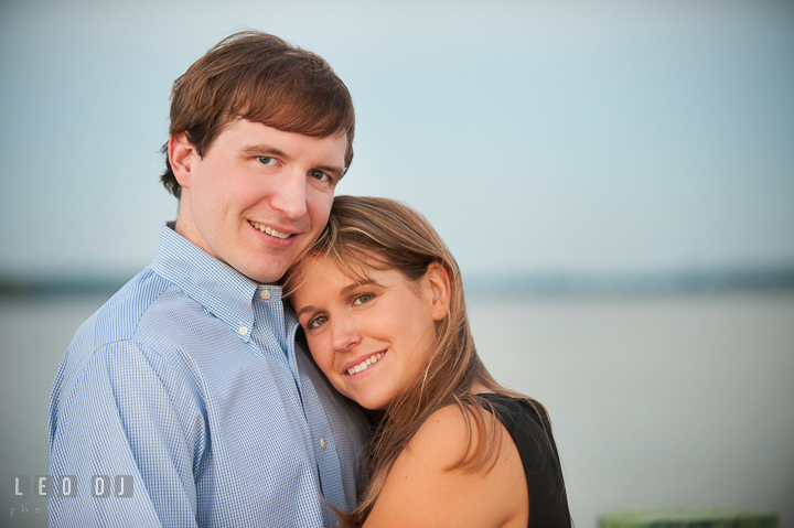 Engaged couple hugging and posing. Oxford, Eastern Shore Maryland pre-wedding engagement photo session, by wedding photographers of Leo Dj Photography. http://leodjphoto.com