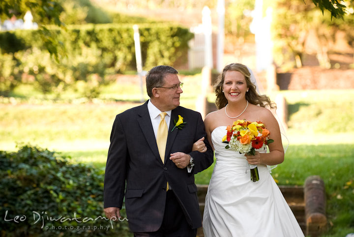 Fahter of Bride escorted daughter during procession. Mariott Aspen Wye River Conference Center Wedding photos at Queenstown Eastern Shore Maryland, by photographers of Leo Dj Photography.