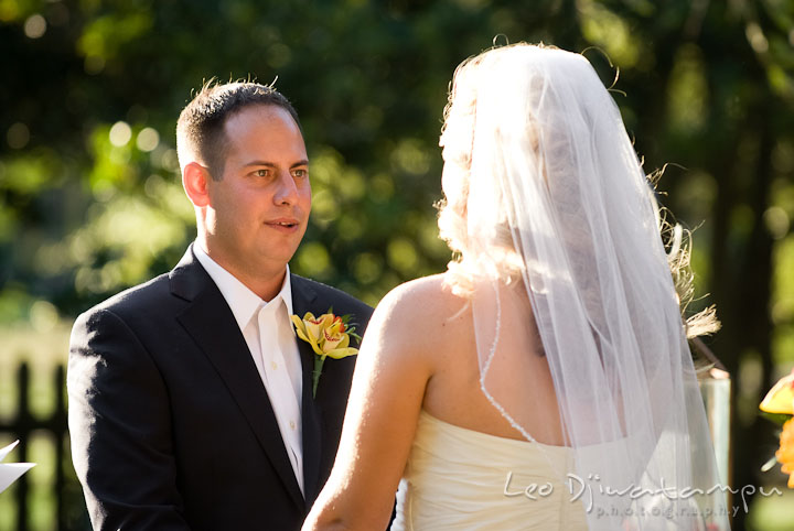 Groom reciting vow to Bride. Mariott Aspen Wye River Conference Center Wedding photos at Queenstown Eastern Shore Maryland, by photographers of Leo Dj Photography.