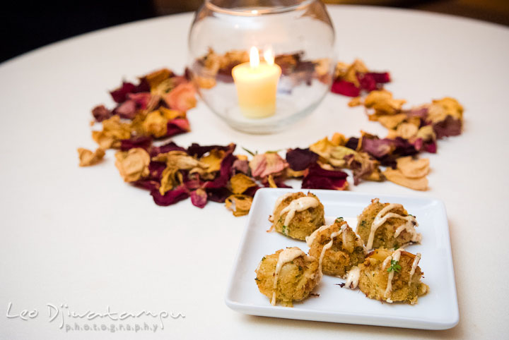 Mini crab cakes finger food appetizer. Mariott Aspen Wye River Conference Center Wedding photos at Queenstown Eastern Shore Maryland, by photographers of Leo Dj Photography.