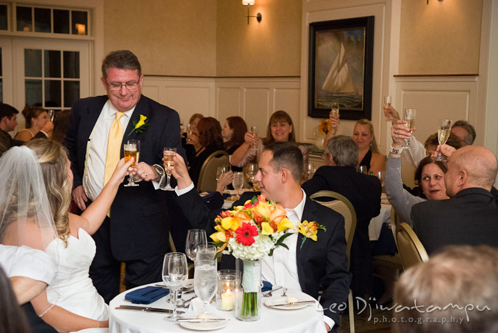 Father of Bride gave toast after introduction speech. Mariott Aspen Wye River Conference Center Wedding photos at Queenstown Eastern Shore Maryland, by photographers of Leo Dj Photography.