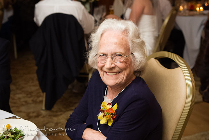 Grandmother of Bride smiling. Mariott Aspen Wye River Conference Center Wedding photos at Queenstown Eastern Shore Maryland, by photographers of Leo Dj Photography.