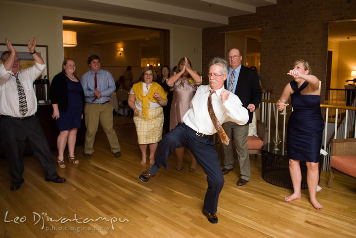 Guest doing wild dance at the reception party. Mariott Aspen Wye River Conference Center Wedding photos at Queenstown Eastern Shore Maryland, by photographers of Leo Dj Photography.