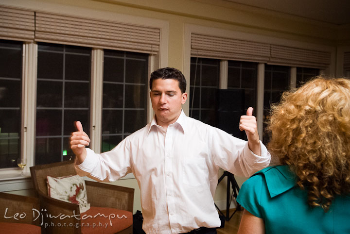 Best Man dancing with guests. Mariott Aspen Wye River Conference Center Wedding photos at Queenstown Eastern Shore Maryland, by photographers of Leo Dj Photography.