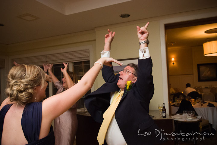 Father of Bride dancing with guests. Mariott Aspen Wye River Conference Center Wedding photos at Queenstown Eastern Shore Maryland, by photographers of Leo Dj Photography.