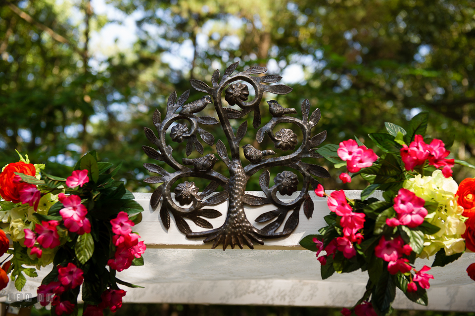 At home backyard wedding DIY metal ornament on chuppah photo by Leo Dj Photography