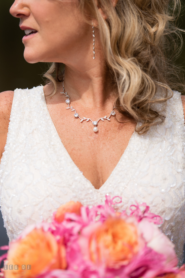 At home backyard wedding close up Bride with necklace photo by Leo Dj Photography