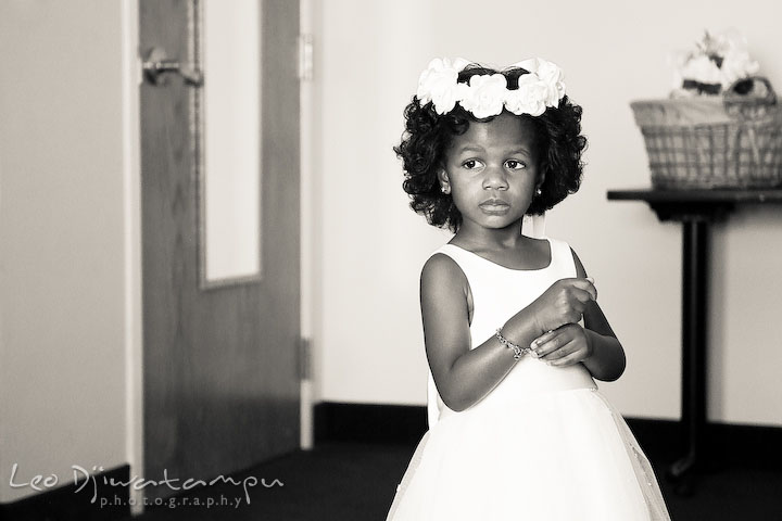 Flower girl with flower crown on her head. Wedding photography at Padonia Park Club at Towson, Timonium-Cockeysville area, North of Baltimore