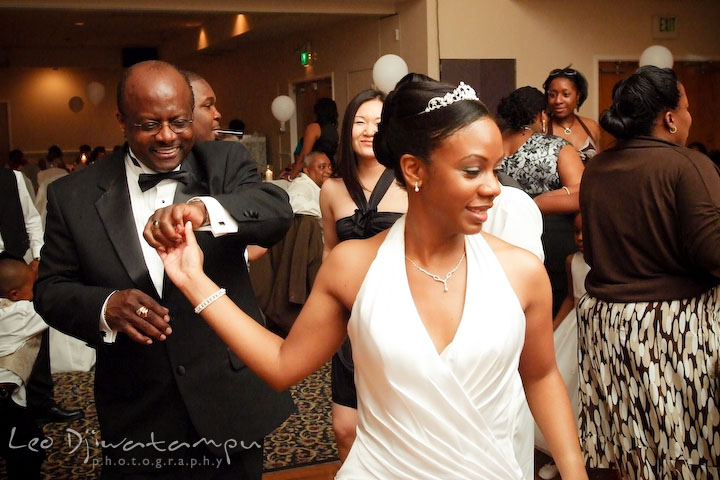 Bride bringing her dad to the dance floor. Wedding photography at Padonia Park Club at Towson, Timonium-Cockeysville area, North of Baltimore