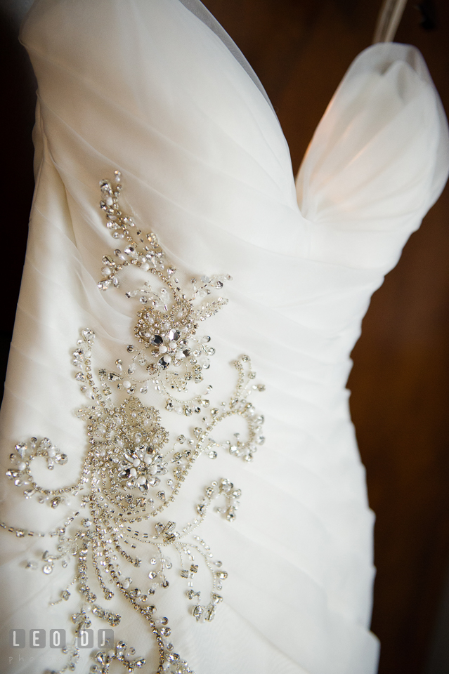 Ornate details on wedding gown by Simone Carvalli from Jeanette's Bridal. Falls Church Virginia 2941 Restaurant wedding ceremony and reception photo, by wedding photographers of Leo Dj Photography. http://leodjphoto.com