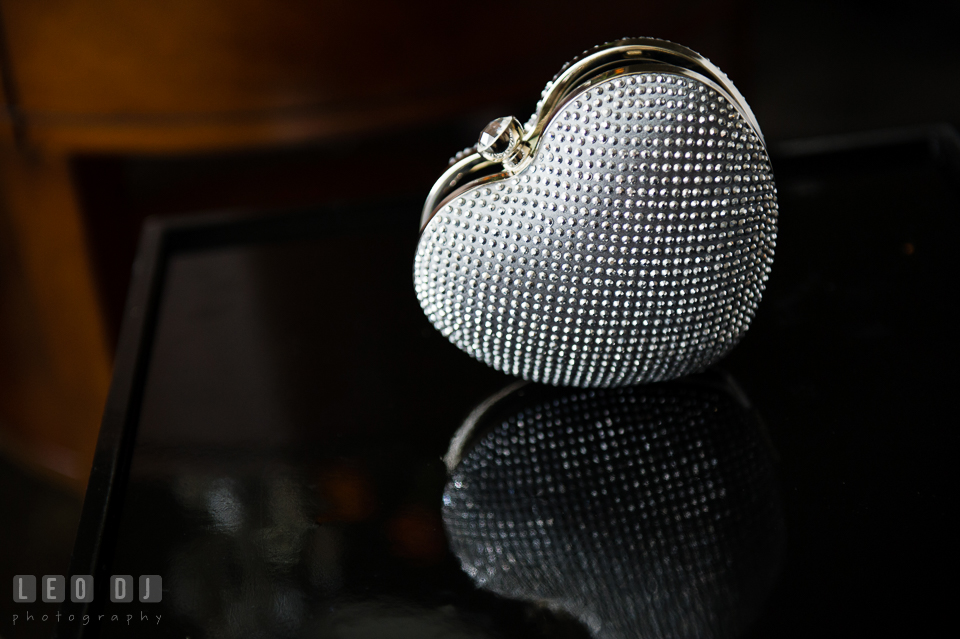 Heart-shaped beaded purse for the Bride. Falls Church Virginia 2941 Restaurant wedding ceremony and reception photo, by wedding photographers of Leo Dj Photography. http://leodjphoto.com