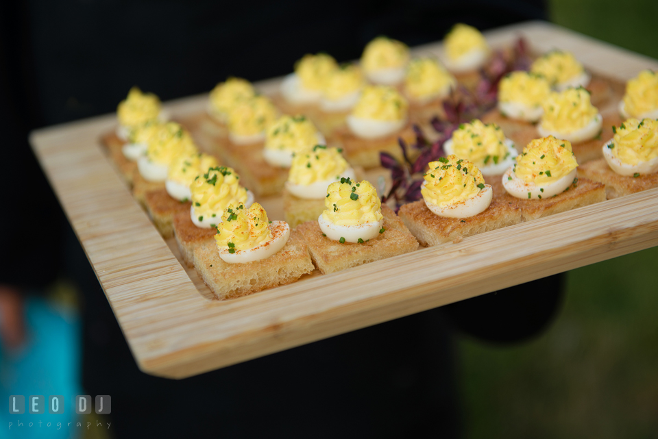 Deviled eggs on toast hors d'oeuvres. Falls Church Virginia 2941 Restaurant wedding ceremony and reception photo, by wedding photographers of Leo Dj Photography. http://leodjphoto.com