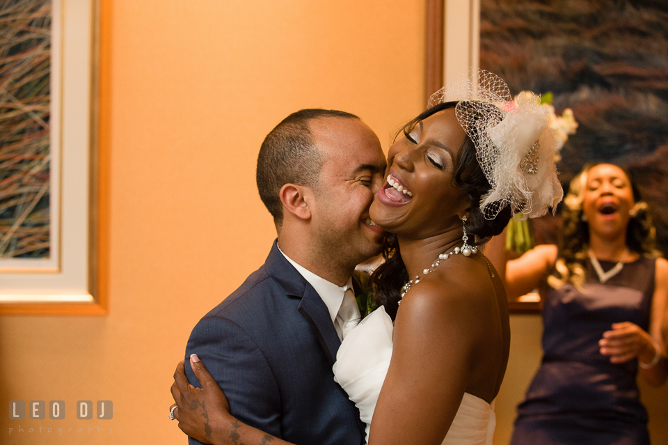 Bride and Groom laughing during their first dance. Falls Church Virginia 2941 Restaurant wedding ceremony and reception photo, by wedding photographers of Leo Dj Photography. http://leodjphoto.com