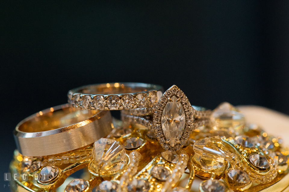 Bride and Groom's wedding bands and diamond engagement ring. Falls Church Virginia 2941 Restaurant wedding ceremony and reception photo, by wedding photographers of Leo Dj Photography. http://leodjphoto.com