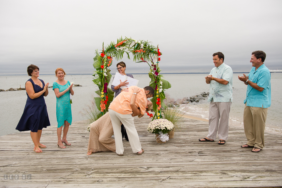 Silver Swan Bayside Groom dip kiss Bride at wedding ceremony photo by Leo Dj Photography