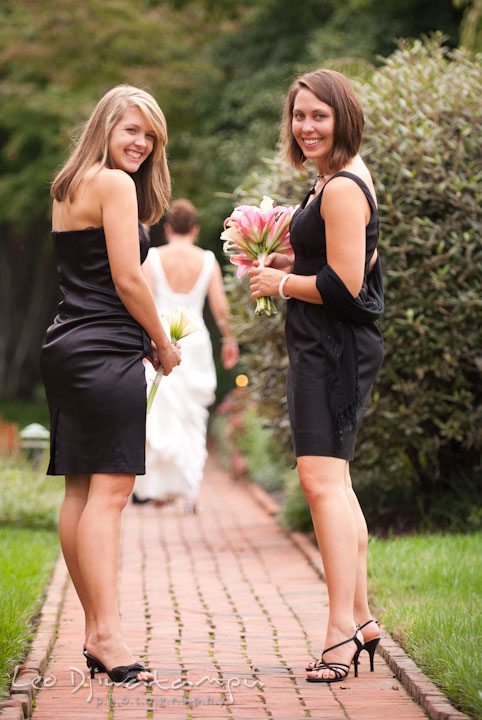 Bridesmaid and maid of honor laughing. Mariott Aspen Wye River Conference Center Wedding photos at Queenstown Eastern Shore Maryland, by photographers of Leo Dj Photography.
