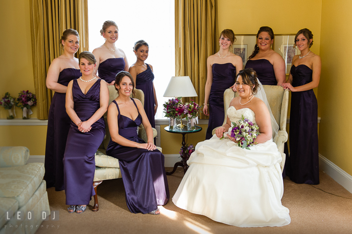 Bride, Maid of Honor and Bridesmaids posing. The Tidewater Inn Wedding, Easton Maryland, getting ready photo coverage by wedding photographers of Leo Dj Photography. http://leodjphoto.com