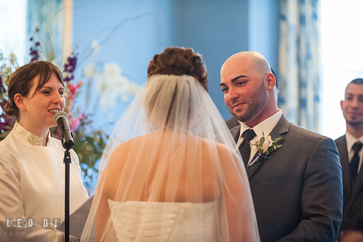 Groom reciting vow. The Tidewater Inn Wedding, Easton Maryland, ceremony photo coverage by wedding photographers of Leo Dj Photography. http://leodjphoto.com