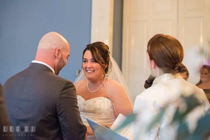 Bride reciting vow. The Tidewater Inn Wedding, Easton Maryland, ceremony photo coverage by wedding photographers of Leo Dj Photography. http://leodjphoto.com