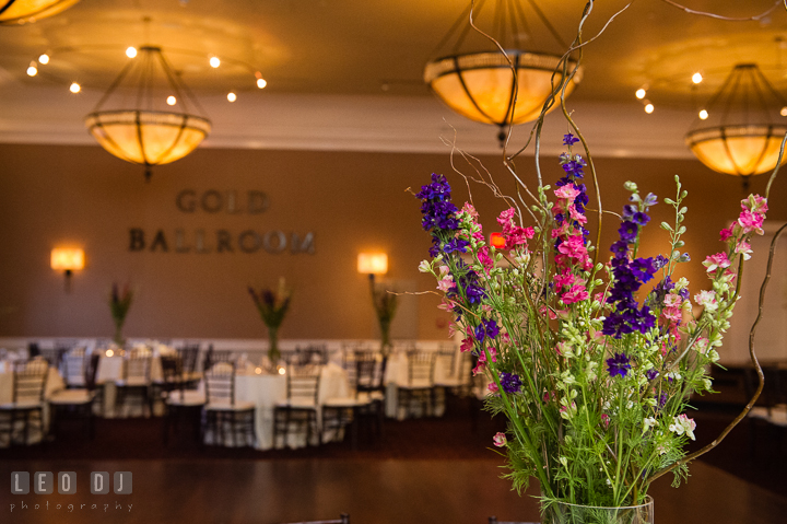 Close up of flower table centerpiece. The Tidewater Inn Wedding, Easton Maryland, reception photo coverage by wedding photographers of Leo Dj Photography. http://leodjphoto.com