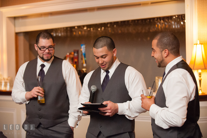 Best Man delivering speech. The Tidewater Inn Wedding, Easton Maryland, reception photo coverage by wedding photographers of Leo Dj Photography. http://leodjphoto.com