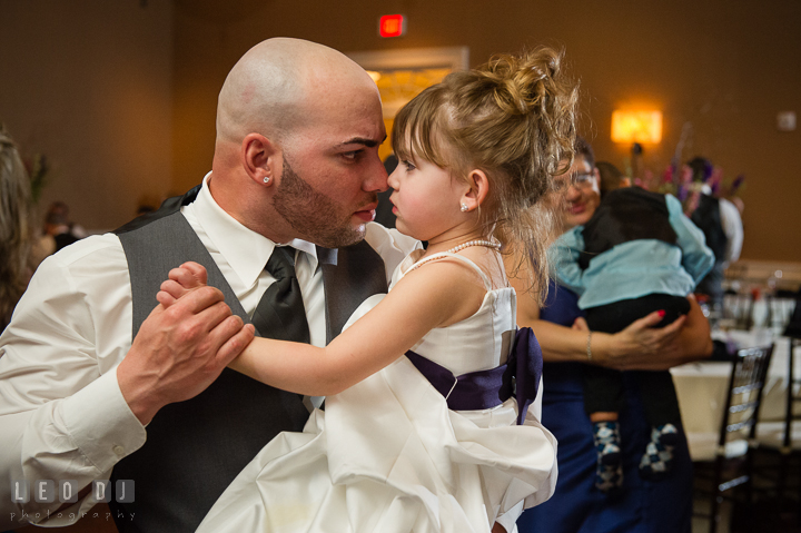 Groom dancing and teasing his daughter. The Tidewater Inn Wedding, Easton Maryland, reception photo coverage by wedding photographers of Leo Dj Photography. http://leodjphoto.com