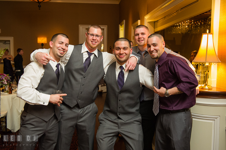 Best Man, Groomsmen, and guests posing. The Tidewater Inn Wedding, Easton Maryland, reception photo coverage by wedding photographers of Leo Dj Photography. http://leodjphoto.com