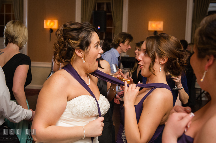 Bride having fun dacing with her Maid of Honor. The Tidewater Inn Wedding, Easton Maryland, reception photo coverage by wedding photographers of Leo Dj Photography. http://leodjphoto.com