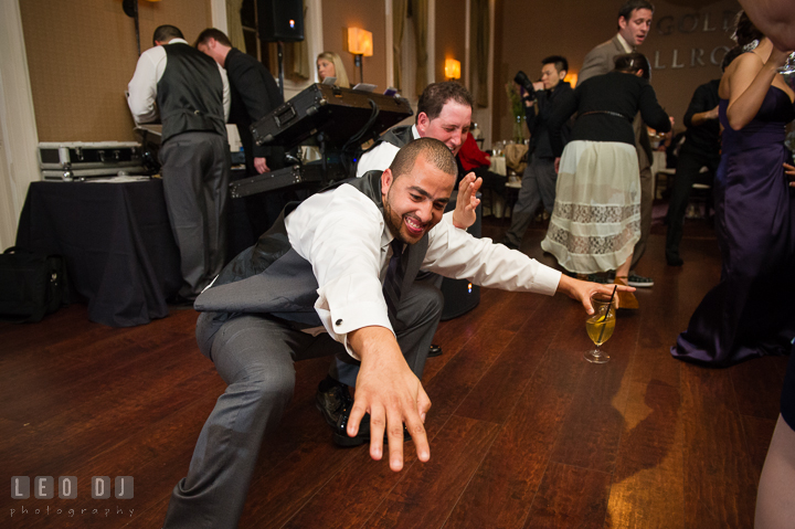 Groomsmen dancing on the floor. The Tidewater Inn Wedding, Easton Maryland, reception photo coverage by wedding photographers of Leo Dj Photography. http://leodjphoto.com