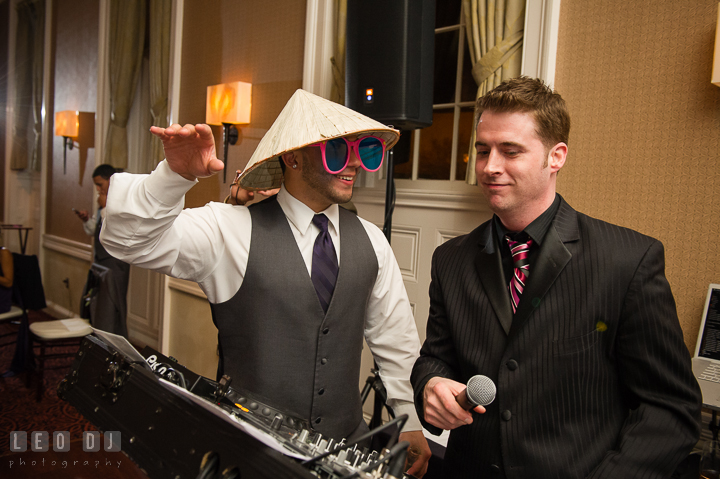 Best Man requesting a song to DJ. The Tidewater Inn Wedding, Easton Maryland, reception photo coverage by wedding photographers of Leo Dj Photography. http://leodjphoto.com