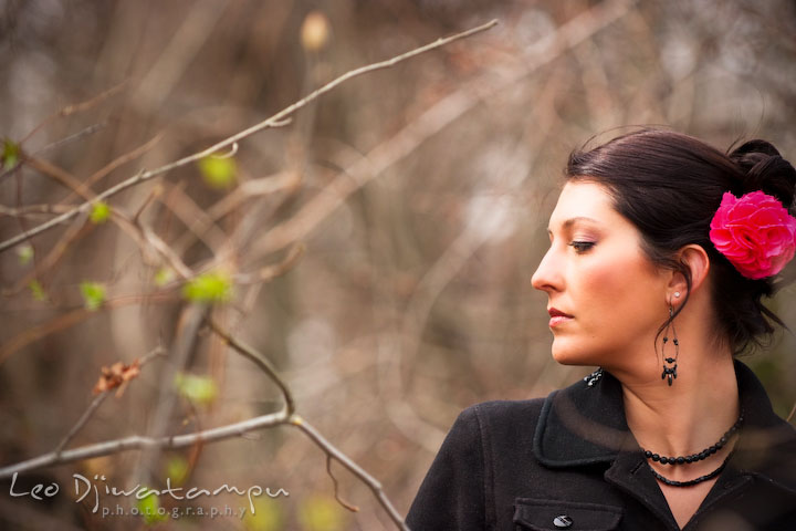 Bride with red rose on hair. Bridal portrait session model photography - Annapolis photographer