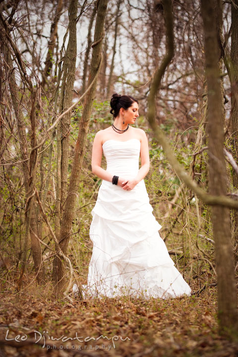 bride full body shot, looking down. Bridal portrait session model photography - Annapolis photographer