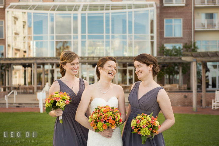 Bride laughing together with her sisters. Hyatt Regency Chesapeake Bay wedding at Cambridge Maryland, by wedding photographers of Leo Dj Photography. http://leodjphoto.com