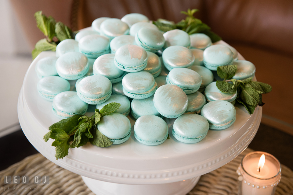 Silver and minty French macarons. Historic Events Annapolis bridal shower decor and event coverage at Annapolis Maryland, by wedding photographers of Leo Dj Photography. http://leodjphoto.com