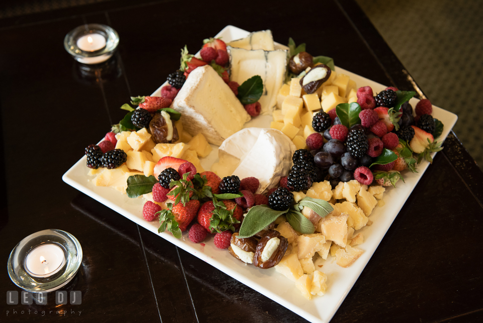 A plate of fruit berries and cheeses. Historic Events Annapolis bridal shower decor and event coverage at Annapolis Maryland, by wedding photographers of Leo Dj Photography. http://leodjphoto.com