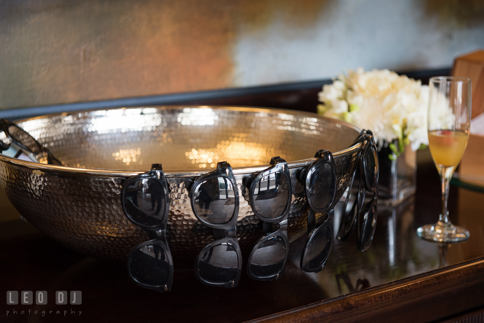 Sun glasses were provided for the guests to wear to welcome the Bride-to-be. Historic Events Annapolis bridal shower decor and event coverage at Annapolis Maryland, by wedding photographers of Leo Dj Photography. http://leodjphoto.com