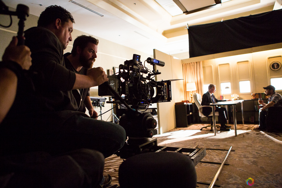 Cameramen rolling the camera recording a scene in the Air Force One interior from the Swing Vote movie. Review of MZed Illumination Experience, film making and cinematography Workshop with Hollywood Cinematographer Shane Hurlbut by wedding photographer Leo Dj Photography. http://leodjphoto.com