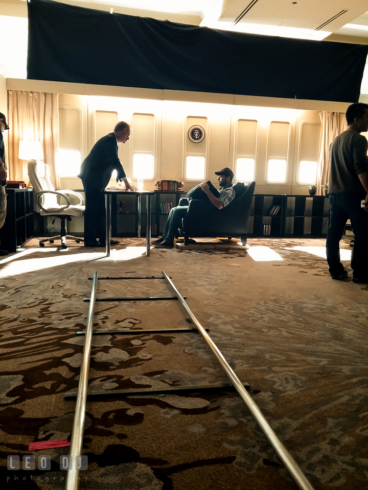 Low angle view of the dolly track toward the scene in the Air Force One interior from the Swing Vote movie. Review of MZed Illumination Experience, film making and cinematography Workshop with Hollywood Cinematographer Shane Hurlbut by wedding photographer Leo Dj Photography. http://leodjphoto.com