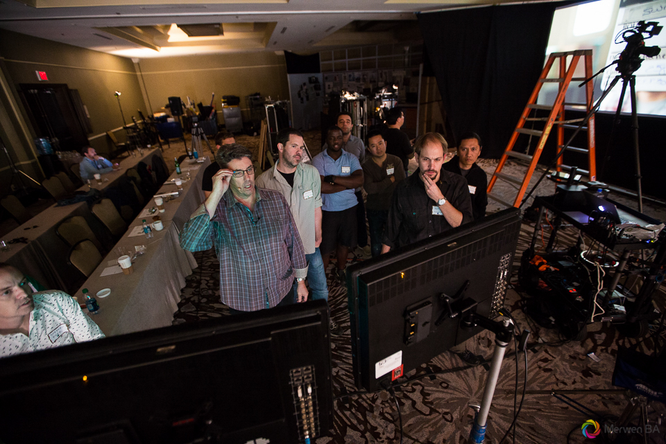 Shane and students monitoring a scene in the Air Force One interior from the Swing Vote movie through the monitor screens. Review of MZed Illumination Experience, film making and cinematography Workshop with Hollywood Cinematographer Shane Hurlbut by wedding photographer Leo Dj Photography. http://leodjphoto.com