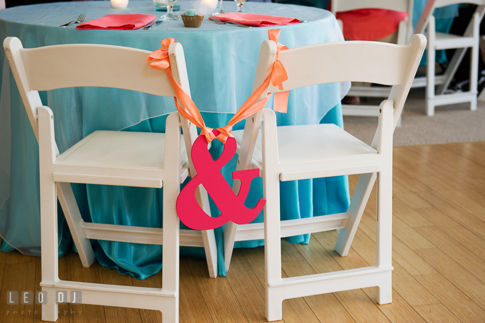 You and I ampersand sign at the sweetheart table. Chesapeake Bay Environmental Center, Eastern Shore Maryland, wedding reception and ceremony photo, by wedding photographers of Leo Dj Photography. http://leodjphoto.com