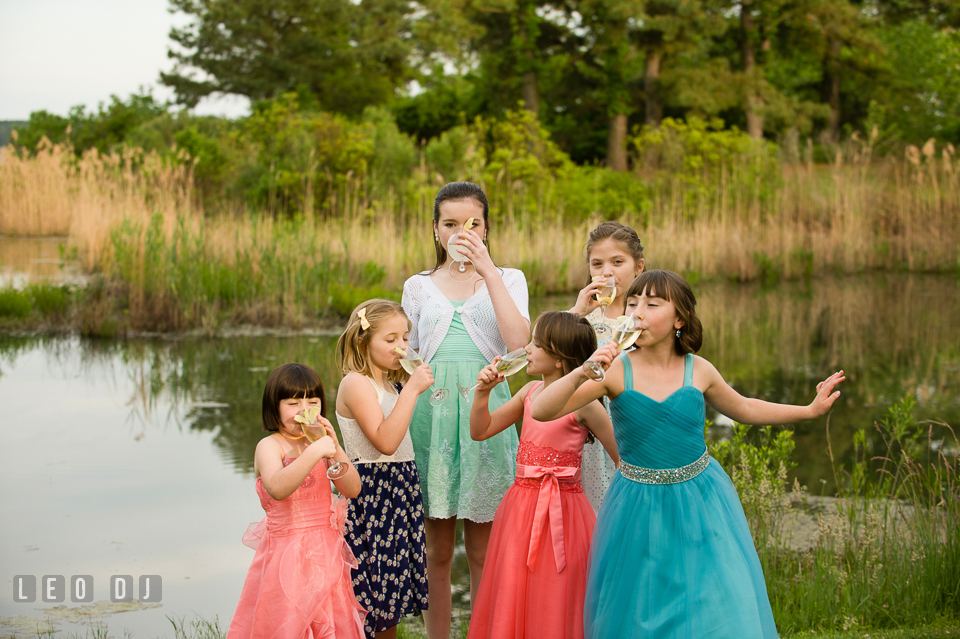 Cheers from the flower girls to the Bride and Groom. Chesapeake Bay Environmental Center, Eastern Shore Maryland, wedding reception and ceremony photo, by wedding photographers of Leo Dj Photography. http://leodjphoto.com