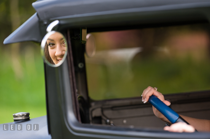 Girl's face seen from car side view mirror. Eastern Shore, Maryland, Kent Island High School senior portrait session by photographer Leo Dj Photography. http://leodjphoto.com