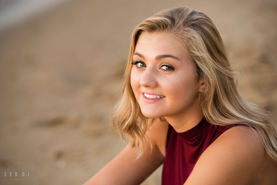 Kent Island High School Maryland senior close up portrait on the beach photo by Leo Dj Photography