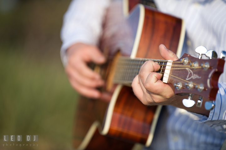 Detail shot of guy playing guitar. Eastern Shore, Maryland, Kent Island High School senior portrait session by photographer Leo Dj Photography. http://leodjphoto.com